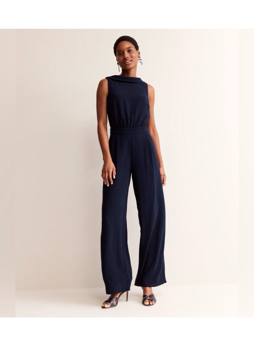 Boden Clarissa Navy Sleeveless Wide-Leg Jumpsuit